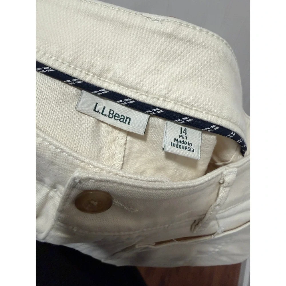 L.L. Bean Comfort Stretch Pant Wide Leg Mid Rise Cream Preppy Women Sz 14 Petite